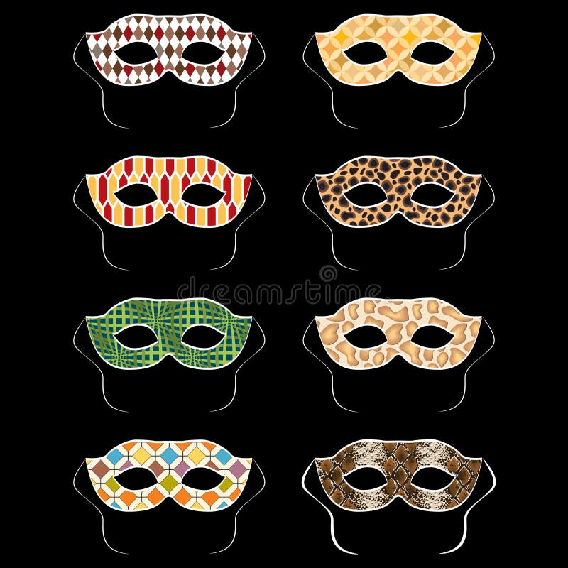 Vektoruppsättning av färgrika maskeringar för karnevalmaskeradboll royaltyfri illustrationer Vektoruppsättning av färgrika maskeringar för karnevalmaskeradboll royaltyfri illustrationer