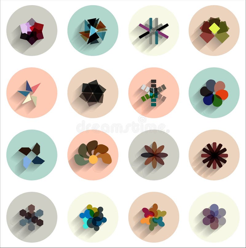 Vektoruppsättning av geometriska abstrakt begrepplägenhetsymboler royaltyfri illustrationer Vektoruppsättning av geometriska abstrakt begrepplägenhetsymboler royaltyfri illustrationer