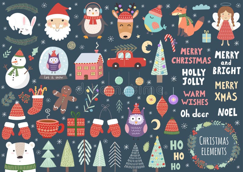 Vektoruppsättning av gulliga julbeståndsdelar royaltyfri illustrationer