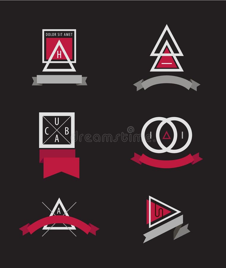 Vektoruppsättning av minsta geometriska moderna gradbeteckningar och logotyper royaltyfri illustrationer
