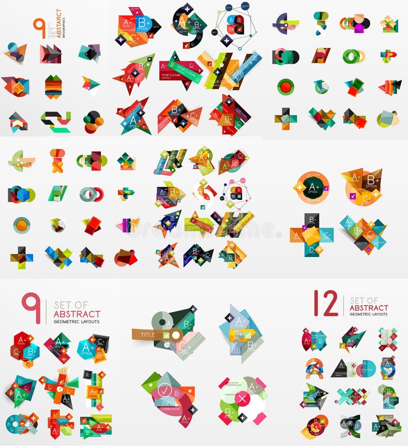 Vektoruppsättning av pappers- diagram royaltyfri illustrationer Vektoruppsättning av pappers- diagram royaltyfri illustrationer
