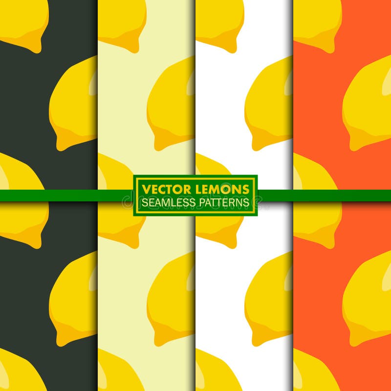 Vektoruppsättning av sömlösa modeller med citroner vektor illustrationer Vektoruppsättning av sömlösa modeller med citroner vektor illustrationer