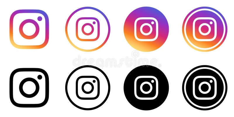 Vektoruppsättning med instagram-logotyp svartsilhuetform och isolerad originalövertoning. instagram senaste ikon för webben