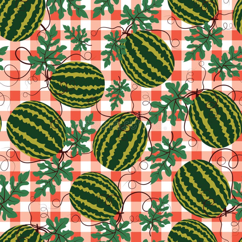 Vektorvattenmelonmodell på röd rutig bakgrund content fruktpomegranatered kärnar ur sommar stock illustrationer Vektorvattenmelonmodell på röd rutig bakgrund content fruktpomegranatered kärnar ur sommar stock illustrationer