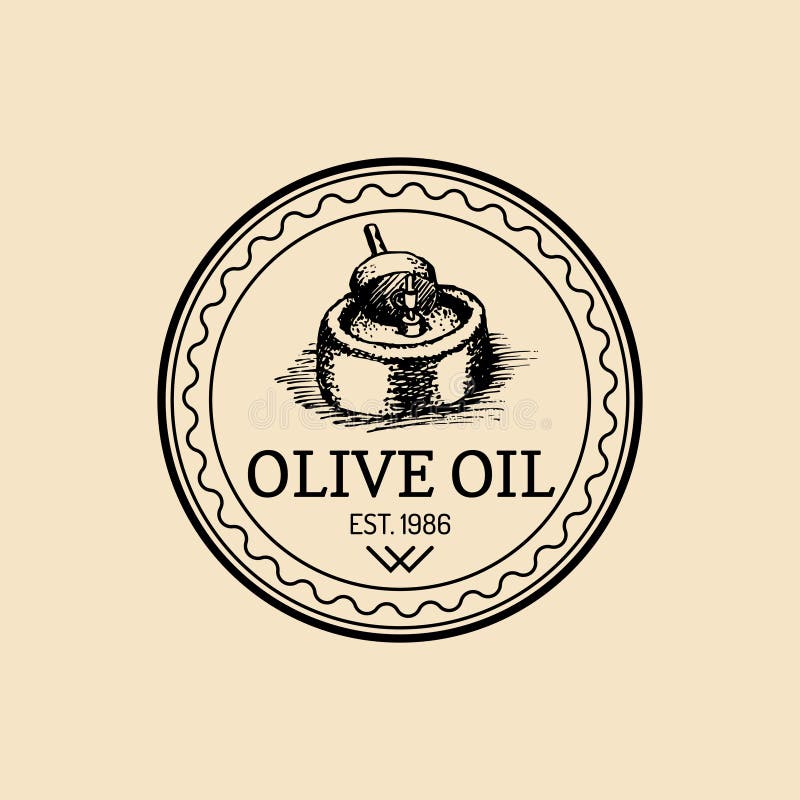 Vektorweinlese-Olivenlogo Retro- Emblem mit ländlicher reiner Extraölpresse Hand skizzierte Zeichen der landwirtschaftlichen Prod stock abbildung Vektorweinlese-Olivenlogo Retro- Emblem mit ländlicher reiner Extraölpresse Hand skizzierte Zeichen der landwirtschaftlichen Prod stock abbildung