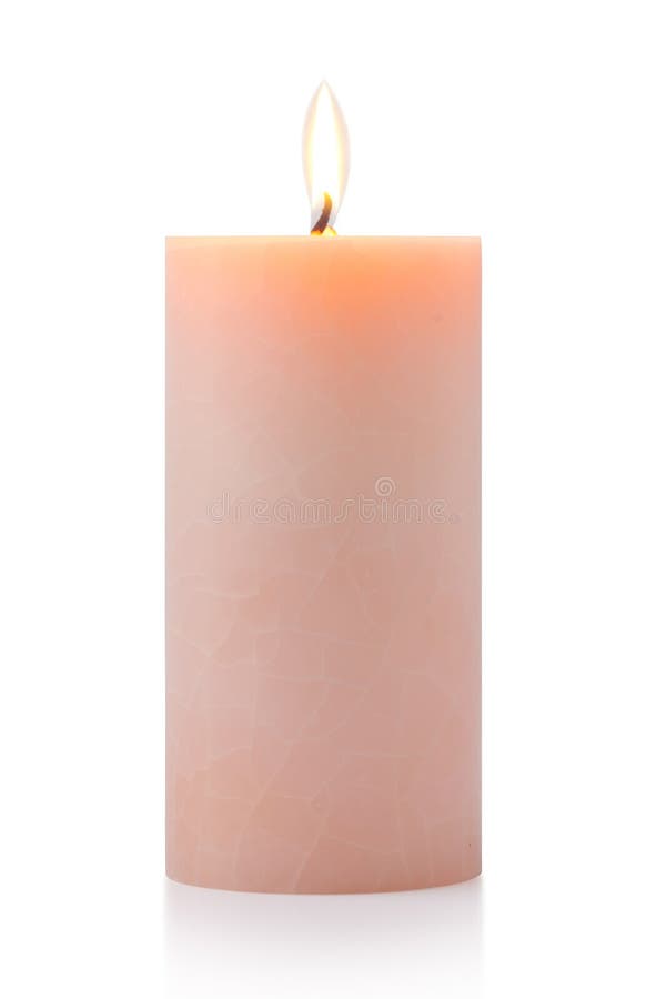 Burning orange candle, isolated on white. Burning orange candle, isolated on white