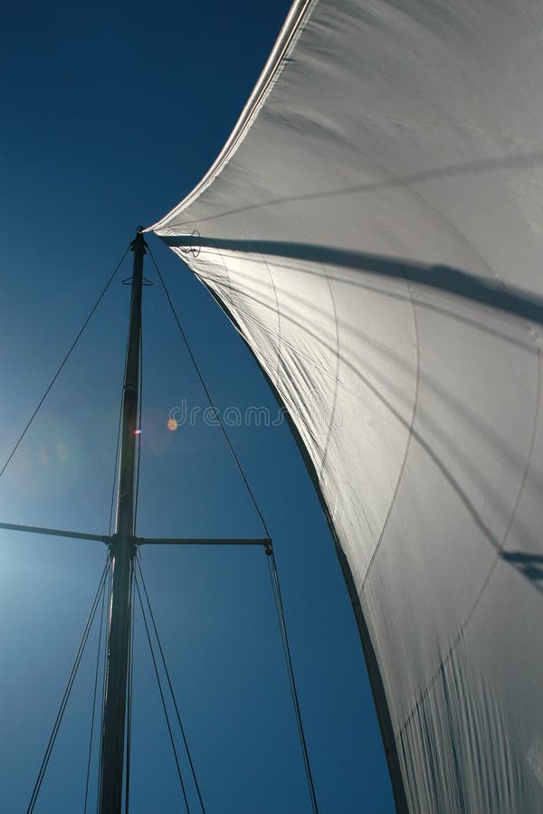 Sail and rigging in the summer sky, visible lens flare. Sail and rigging in the summer sky, visible lens flare.