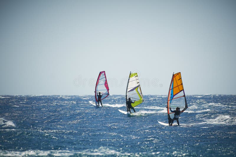 Velas Del Windsurf En El Mar Azul Fotografía editorial Imagen de