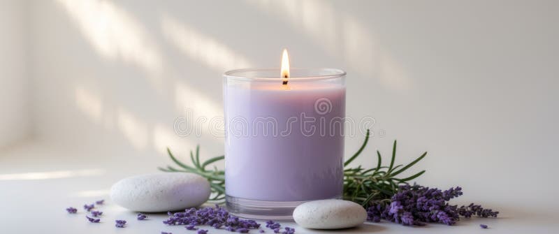 Velas perfumadas de lavanda Decoración relajante foto de archivo libre de regalías