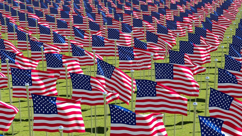 Vele Amerikaanse vlaggen op vertoning voor Memorial Day of Juli vierde