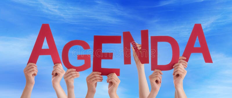 Velen de Holdings Rode Word van Mensenhanden Agenda Blauwe Hemel stock afbeeldingen Velen de Holdings Rode Word van Mensenhanden Agenda Blauwe Hemel stock afbeeldingen