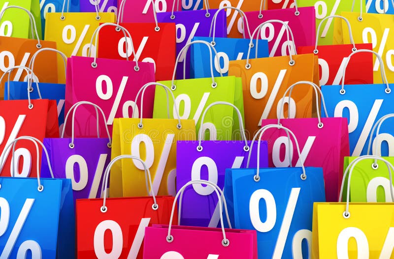Velen het winkelen zak en percenten vector illustratie Velen het winkelen zak en percenten vector illustratie