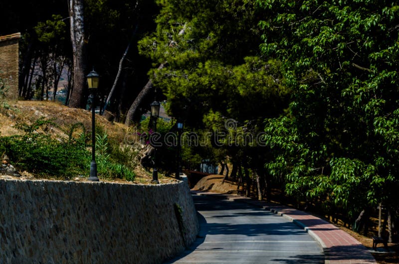 VELEZ-MALAGA, SPAIN - AUGUST 24, 2018 Park in the small town in royalty free stock photo VELEZ-MALAGA, SPAIN - AUGUST 24, 2018 Park in the small town in royalty free stock photo