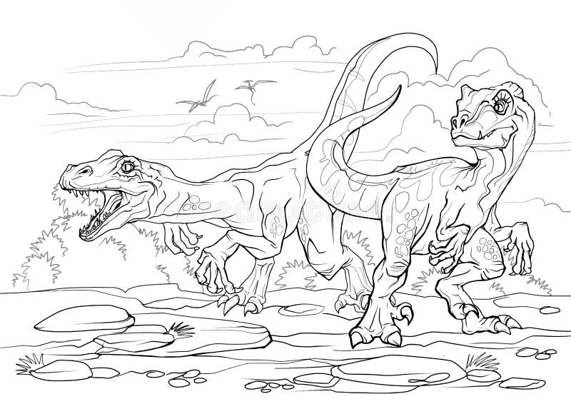 Velociraptor. Dinosaur Coloring Page For Children And ...