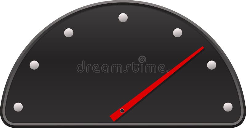 Black speedometer with red arrow. Black speedometer with red arrow.