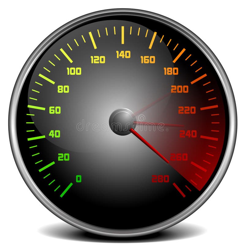 Illustration of a speedometer gauge. Illustration of a speedometer gauge