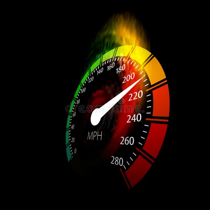 Speedometer with speed fire path. Vector illustration on black. Speedometer with speed fire path. Vector illustration on black.