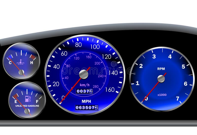 Car dashboard speedometer for motor or sportscar illustration. Car dashboard speedometer for motor or sportscar illustration