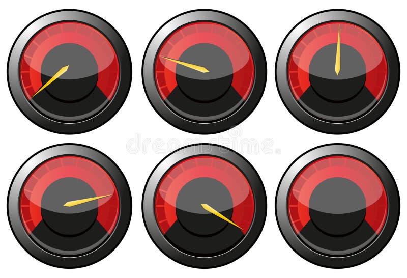 Set of red speedometers for car or power or termometers, illustration additional. Set of red speedometers for car or power or termometers, illustration additional