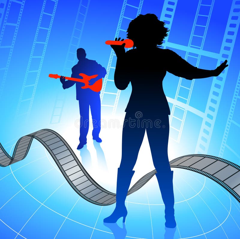 Venda de la música en directo en fondo de la película del Internet stock de ilustración Venda de la música en directo en fondo de la película del Internet stock de ilustración