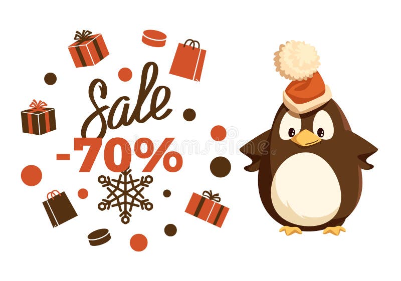 Venda do Feliz Natal animal do pinguim de 70 por cento ilustração royalty free Venda do Feliz Natal animal do pinguim de 70 por cento ilustração royalty free