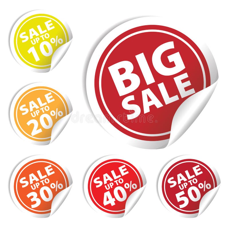 A venda grande etiqueta com a venda até 10 - 50 por cento de texto em etiquetas do círculo