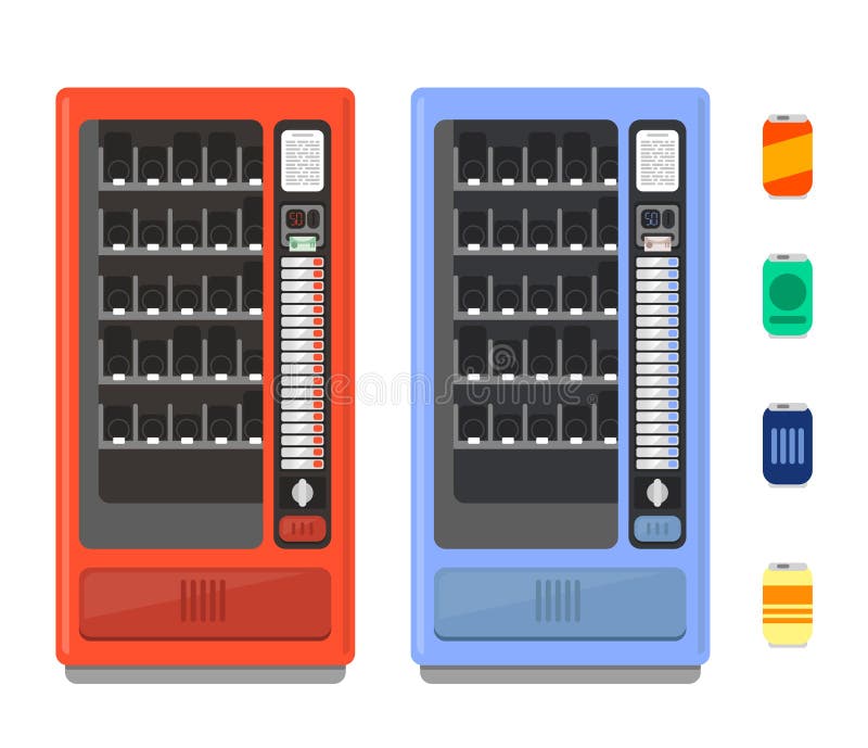 Vending Machine Vector Set. Sell Snacks and Soda Drinks Vending Stock