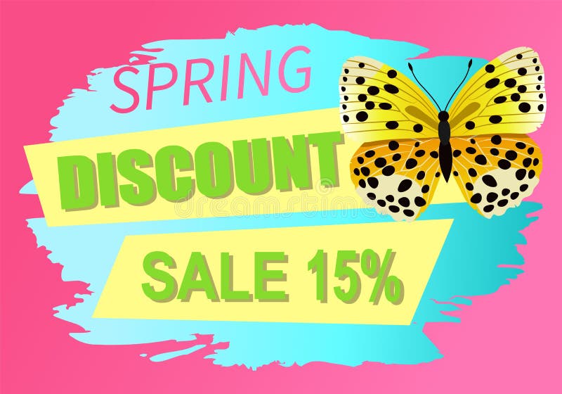 Vendita a ribasso 15 della primavera fuori da colore di giallo della farfalla illustrazione di stock Vendita a ribasso 15 della primavera fuori da colore di giallo della farfalla illustrazione di stock
