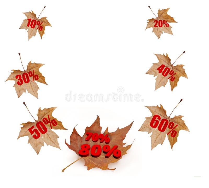 Sale sales autumn leaves falling isolated in white background  10 20 30 40 50 60 70 80 % per cent rend numbers 1. Sale sales autumn leaves falling isolated in white background  10 20 30 40 50 60 70 80 % per cent rend numbers 1