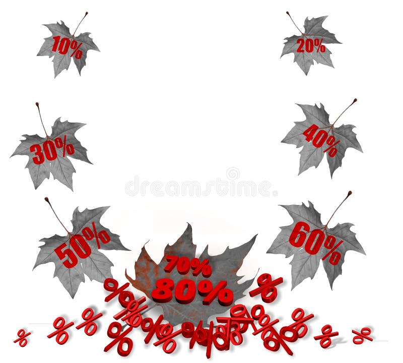 Sale sales autumn leaves falling isolated in white background  10 20 30 40 50 60 70 80 % per cent rend numbers black white. Sale sales autumn leaves falling isolated in white background  10 20 30 40 50 60 70 80 % per cent rend numbers black white