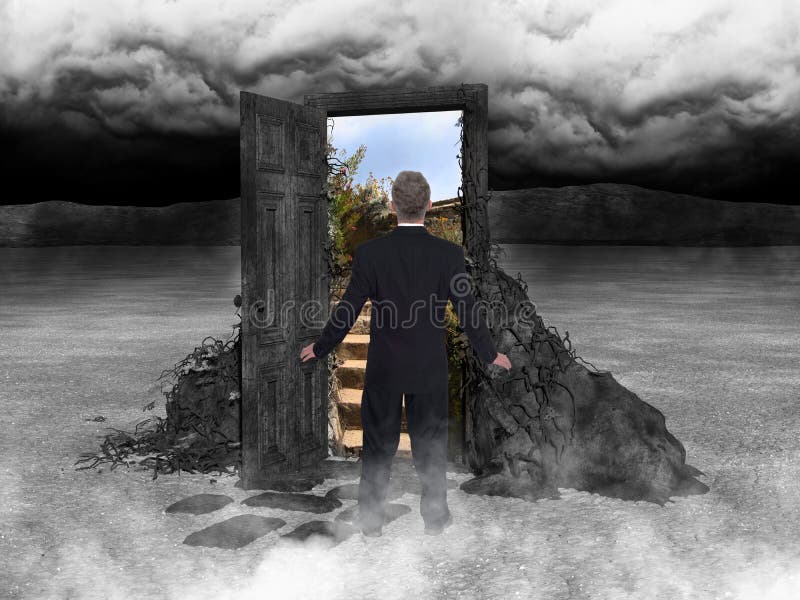 A businessman stands before a science fiction portal. Opportunity, sales, success, business, and goals abound!. The door or doorway allows people to enter a different dimension. Escape or find freedom!. A businessman stands before a science fiction portal. Opportunity, sales, success, business, and goals abound!. The door or doorway allows people to enter a different dimension. Escape or find freedom!