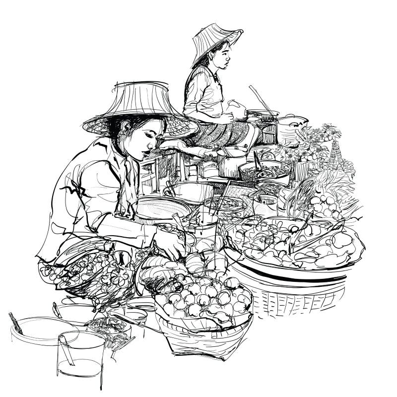 sketch city scape Thai local market place  Stock Illustration 31509372   PIXTA