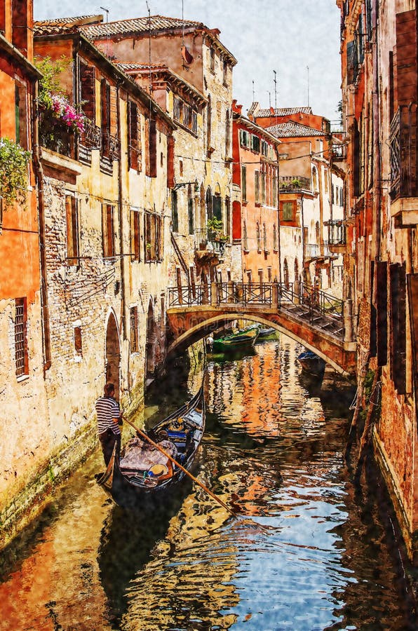 Venedig-Aquarellartbild gondel lizenzfreie stockbilder Venedig-Aquarellartbild gondel lizenzfreie stockbilder