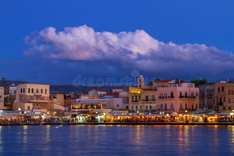 Venetiaanse habour van Chania, Kreta, Griekenland royalty-vrije stock foto's Venetiaanse habour van Chania, Kreta, Griekenland royalty-vrije stock foto's