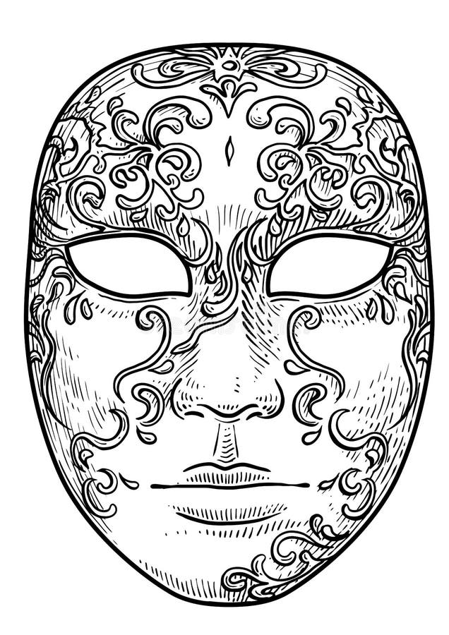 Maskerillustratie, Tekening, Inkt, Lijnkunst, Vector Vector Illustratie - Illustration of italië, gedetailleerd: 107423358