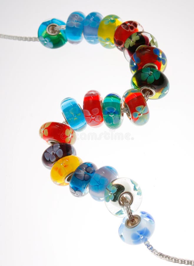 Glass Beads on Silver Chain Stock Image Image of beads