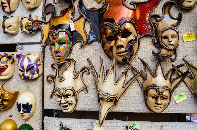 Vintage venetian carnival masks- souvenirs in Venice,Italy. Vintage venetian carnival masks- souvenirs in Venice,Italy