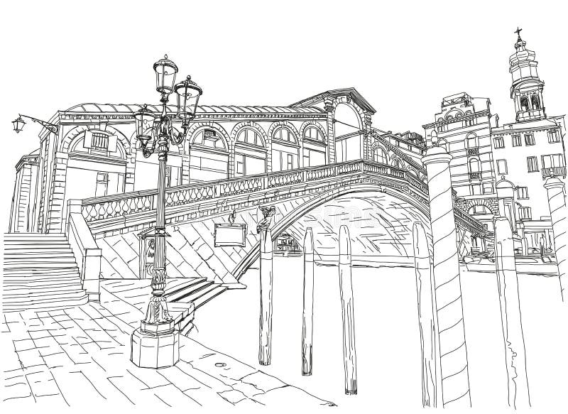 Venetië Mening van de Brug Rialto royalty-vrije illustratie Venetië Mening van de Brug Rialto royalty-vrije illustratie