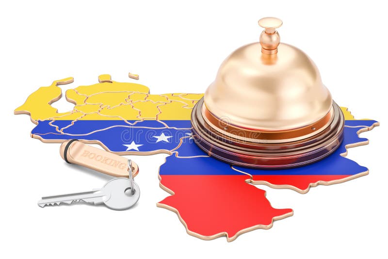 Venezuela bokningbegrepp Venezuelansk flagga med hotelltangent och beträffande stock illustrationer Venezuela bokningbegrepp Venezuelansk flagga med hotelltangent och beträffande stock illustrationer