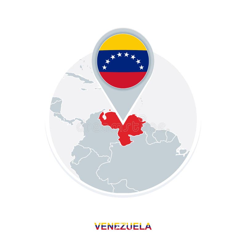 Venezuela Map And Flag Vector Map Icon With Highlighted Venezuela