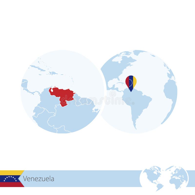 Venezuela On World Globe With Flag And Regional Map Of Venezuela Stock