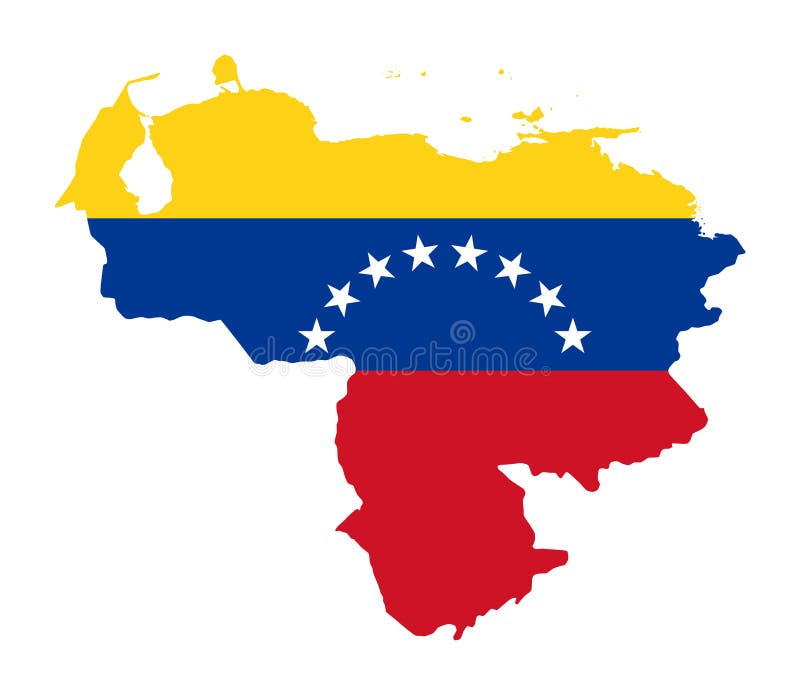 National flag of Venezuela in country silhouette stock illustration