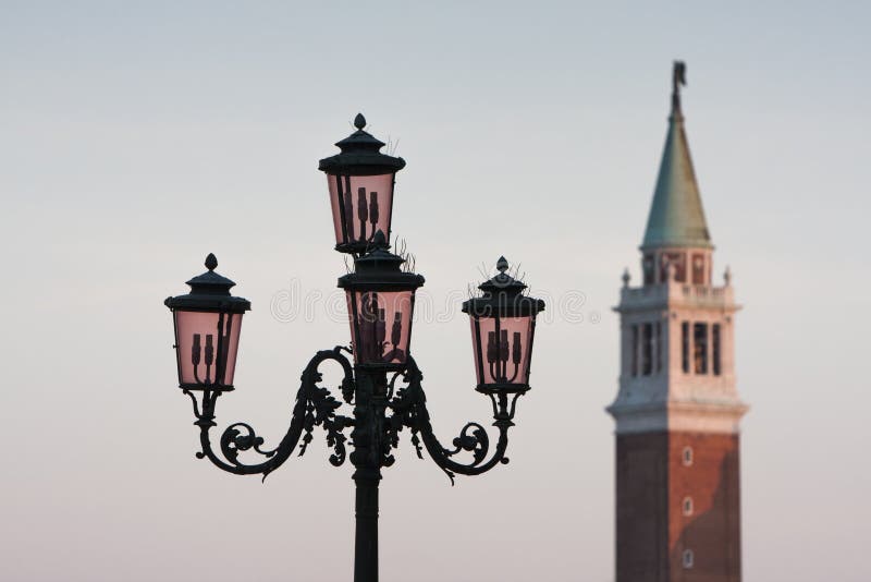 Venice campanile tower with street lamp