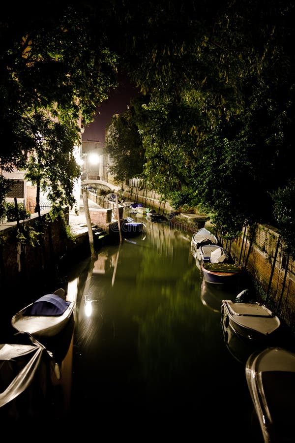 Venice canal by night stock image