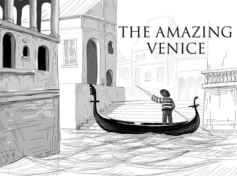 Venice Canals, Gondola Sketch Stock Vector - Illustration ...