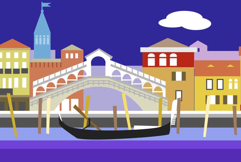 Venice City Colorful Flat Style Vector Illustration. Cityscape with ...
