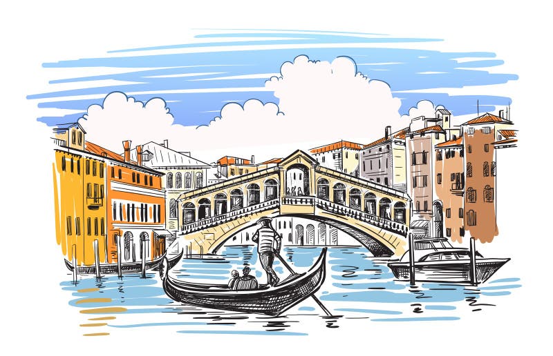 Venice Hand Drawing Vector Illustration Doges Palace Black Stock Vector
