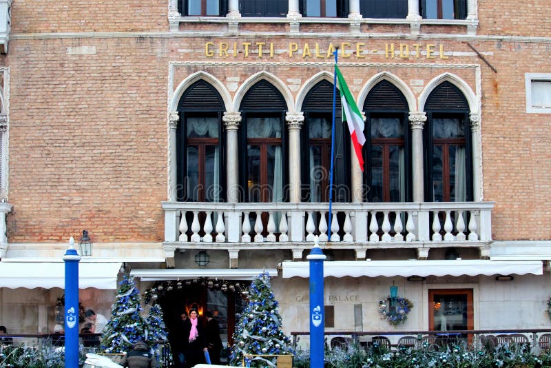 Venice, Italy, December 28, 2018 entrance of the Gritti Palace Hotel royalty free stock image