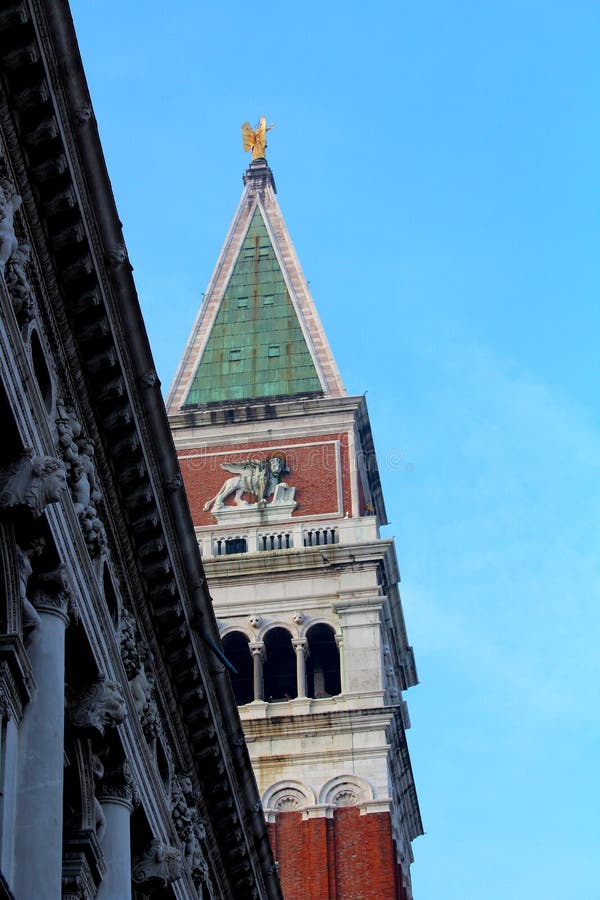 Venice, Italy, December 28, 2018 Bell tower of the Basilica of San Marco, detail royalty free stock photos