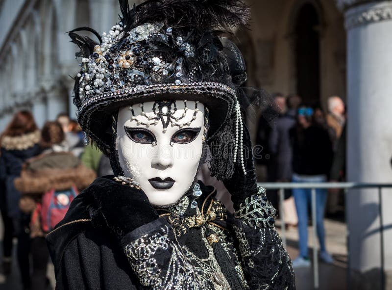 Portrait of Woman Wearing Costume and Mask on Venetian Carnival